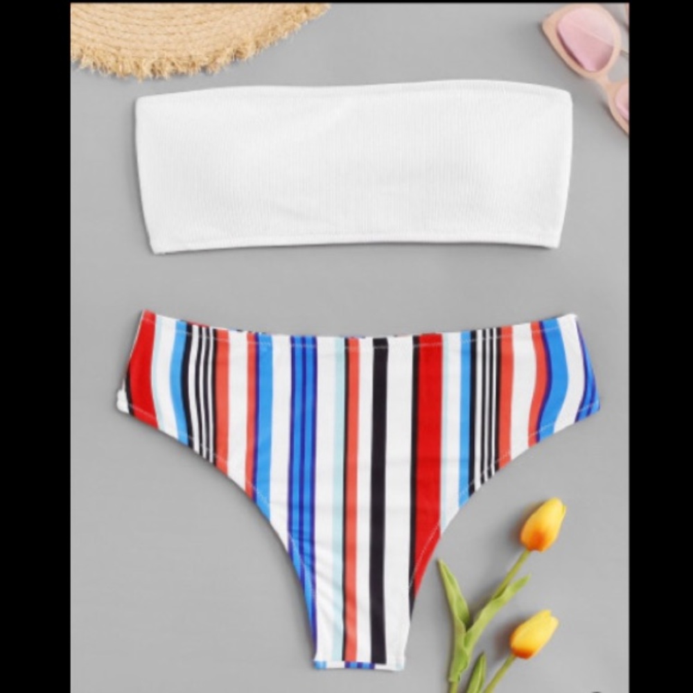 Striped Bandeau Bikini Set
